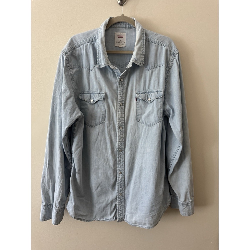 Levi's Denim Long Sleeve Western Shirt Men's XXL Pearl Snap Light Blue 3LYLW2262